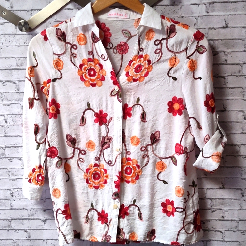 Floral Embroidered Button Down Shirt